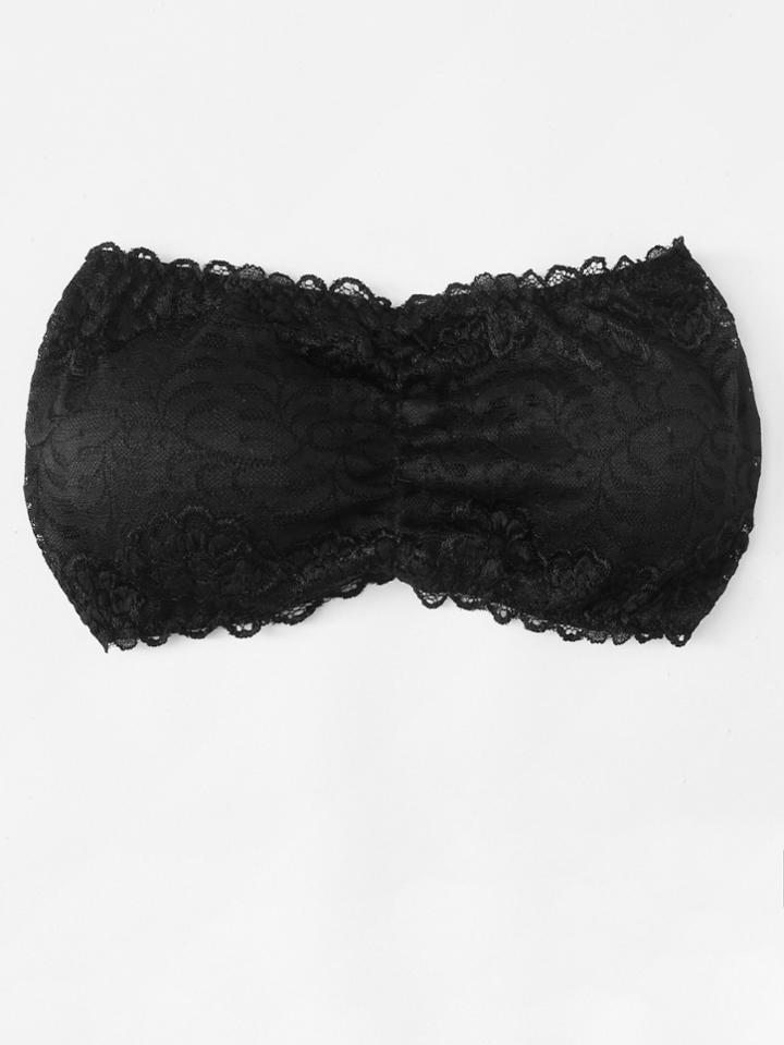 Romwe Ruched Lace Bandeau Bralette