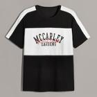 Romwe Guys Cut And Sew Panel Letter Print Tee