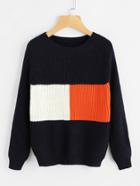 Romwe Raglan Sleeve Color Block Knit Sweater