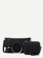 Romwe Black Nubuck Leather Metal Ring Fold Over 2pcs Bag Set