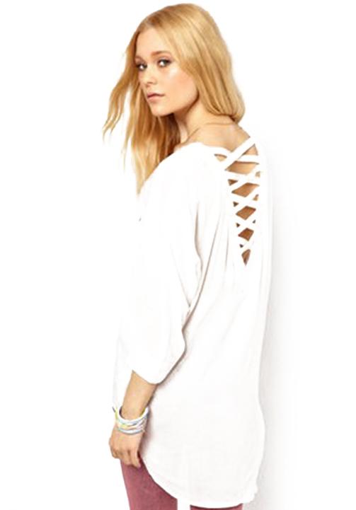 Romwe Bandage Dipped Hem Loose Blouse