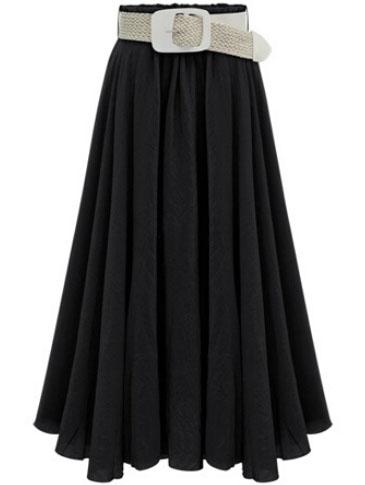 Romwe Black Belted Flare Midi Skirt