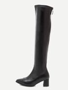 Romwe Black Faux Leather Pointed Toe Knee High Zipper Boots