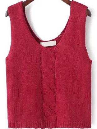 Romwe Cable Knit Red Tank Top