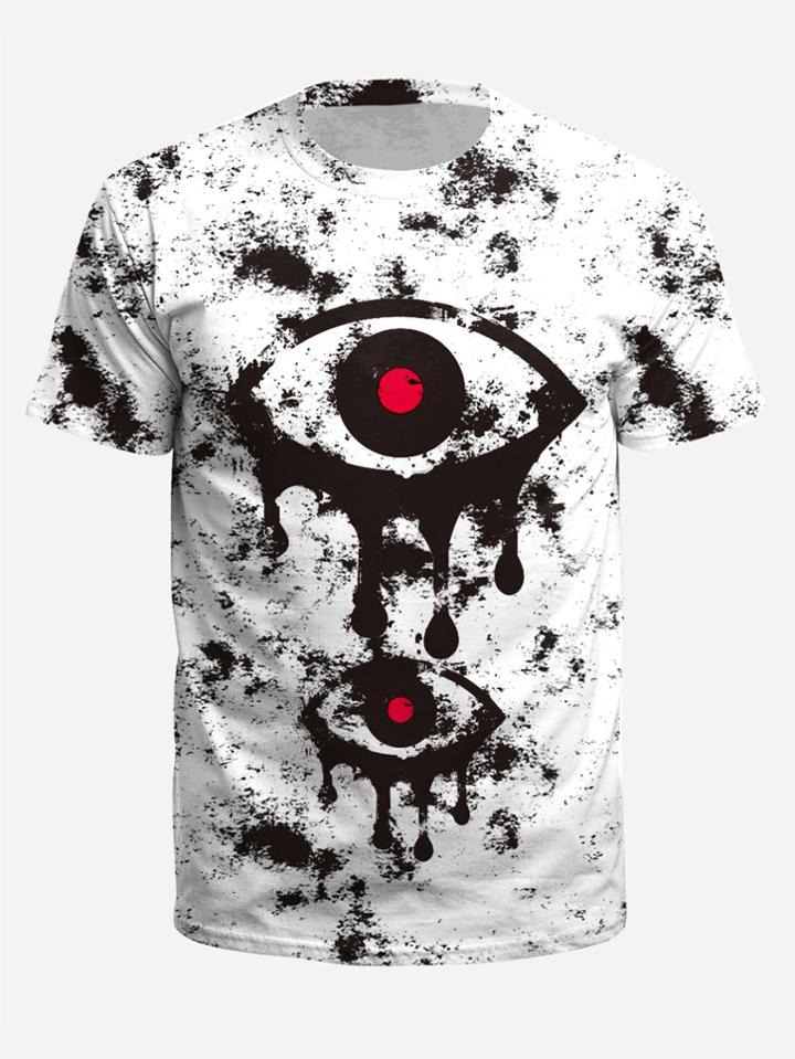 Romwe Men Eye Print Ink Splatter Tee