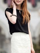 Romwe Short Sleeve Chiffon Loose Black Top