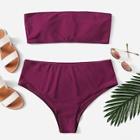 Romwe Plus Lace-up Bikini Set