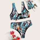 Romwe Animal Print High Waist Bikini With Headband