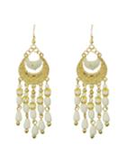Romwe Beige Bohemian Style Long Chandelier Beads Earrings