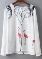 Romwe Flamingo Print Chiffon Top
