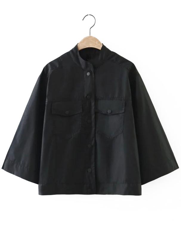 Romwe Black Band Collar Single Breasted Jacket