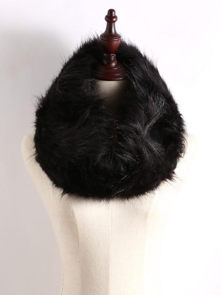 Romwe Black False Fox Fur Warm Scarf