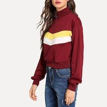 Romwe Quarter Zip Color Block Sweatshirt