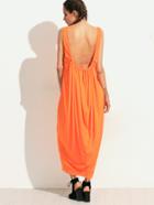 Romwe Orange Open Back Draped Shift Dress