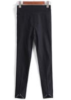 Romwe With Bead Split Slim Pant