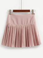 Romwe Pink Drop Waist Pleated Skirt