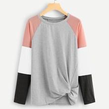 Romwe Twist Hem Colorblock Sleeve Tee