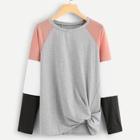 Romwe Twist Hem Colorblock Sleeve Tee