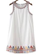 Romwe White Zipper Back Embroidery Tank Dress