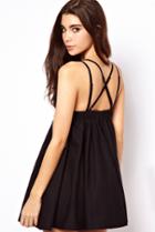 Romwe Spaghetti Strap Backless Flare Black Dress