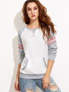 Romwe Color Block Varsity Striped Raglan Sleeve Sweatshirt