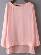 Romwe Dip Hem Pink Shirt