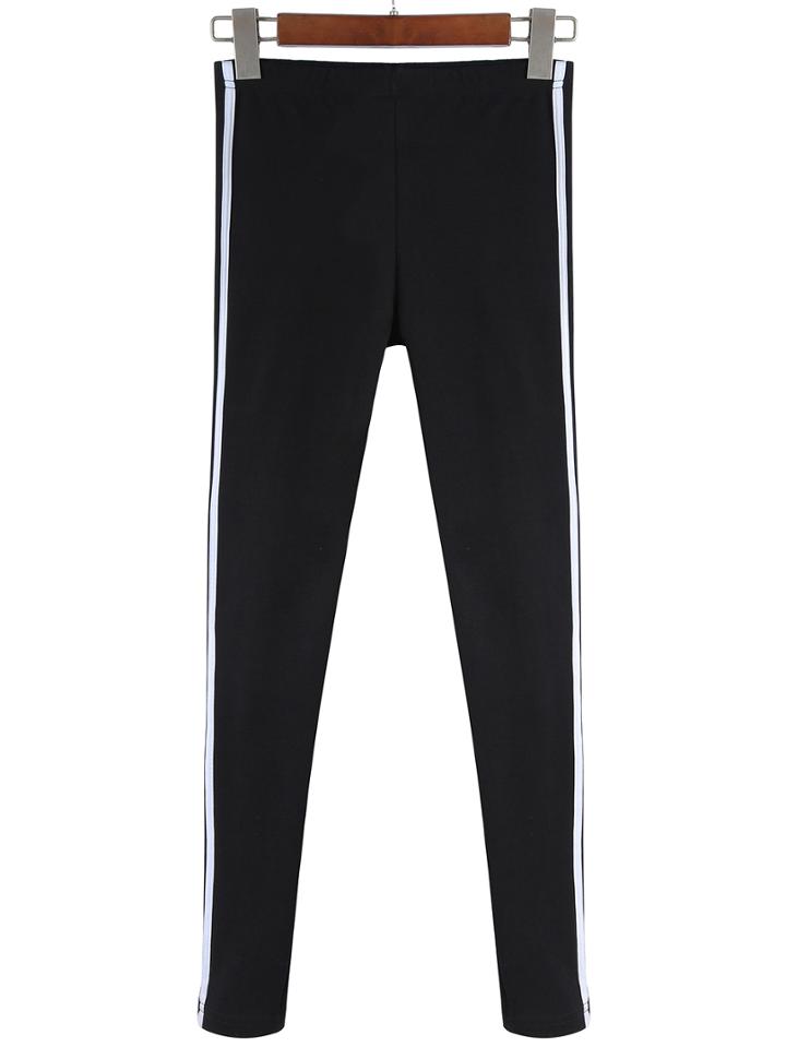 Romwe Elastic Waist Striped Slim Pant