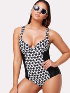 Romwe Geometric Pattern Two Tone Swimsuit