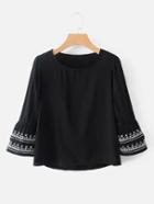Romwe Embroidery Tiered Sleeve Blouse