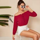 Romwe Tied Off The Shoulder Frill Trim Top