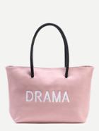 Romwe Pink Letter Embroidered Braided Handle Shopper Bag