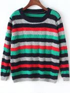 Romwe Round Neck Striped Navy Sweater