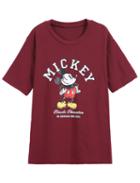 Romwe Mickey Print Slim Wine Red T-shirt