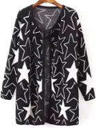 Romwe Long Sleeve Stars Print Black Coat