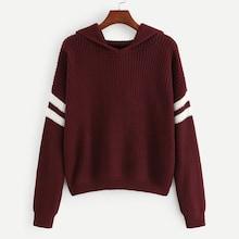 Romwe Plus Varsity Striped Hooded Sweater