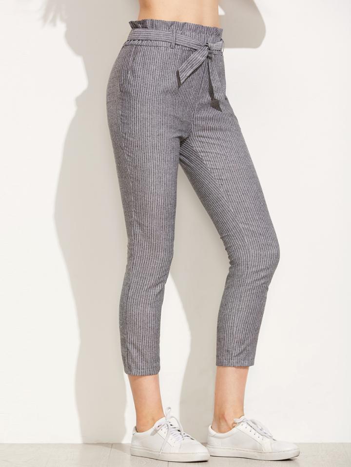 Romwe Grey Striped Tie Waist Pants