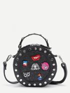 Romwe Black Studded Trim Patch Detail Crossbody Bag
