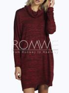 Romwe Burgundy Long Sleeve Turtleneck Casual Dress