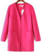 Romwe Open Front Pockets Cashmere Rose Red Coat