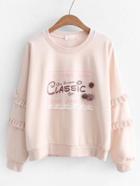 Romwe Flower Applique Frill Detail Sweatshirt