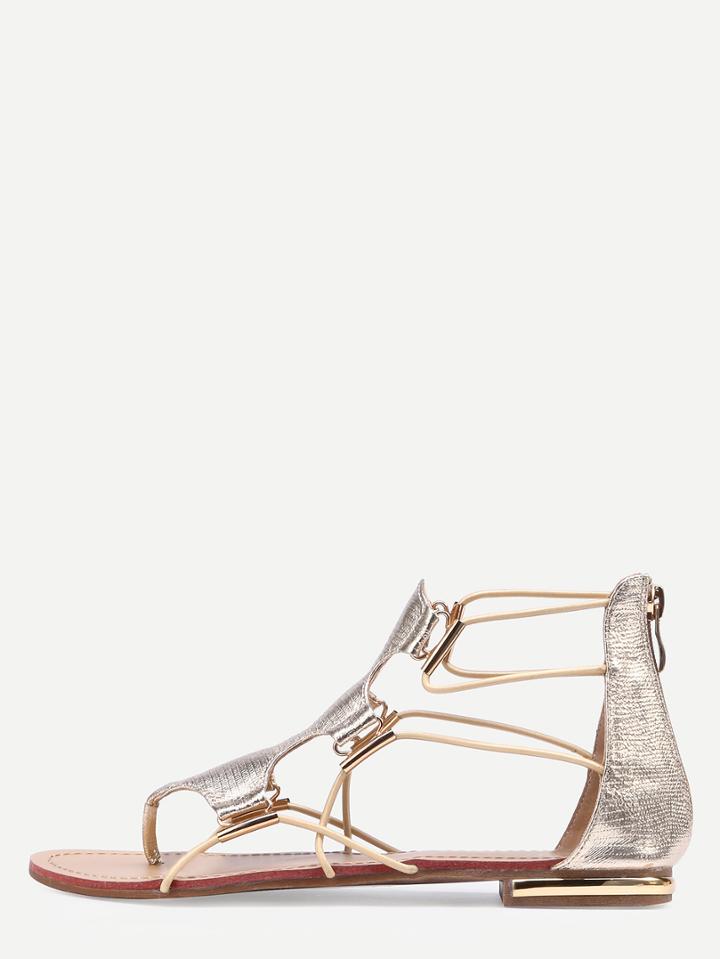 Romwe Gold Zipper Cut Out Flip Flat Sandals