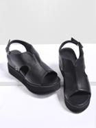 Romwe Black Peep Toe Sling Back Flatform Sandals