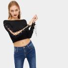 Romwe Lace-up Sleeve Solid Tee
