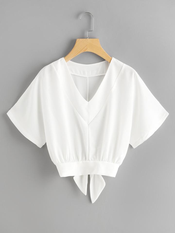 Romwe Split Bow Tie Back Dolman Top