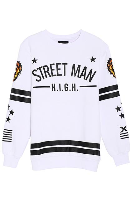 Romwe Street Man & Star White Sweatshirt