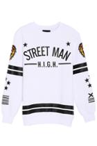 Romwe Street Man & Star White Sweatshirt