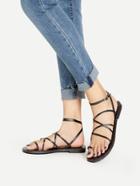 Romwe Criss Cross Ankle Wrap Strappy Sandals