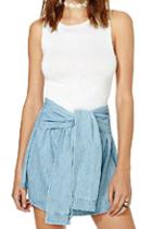 Romwe Romwe Self-tie Sleeves Embellished Blue Denim Skirt