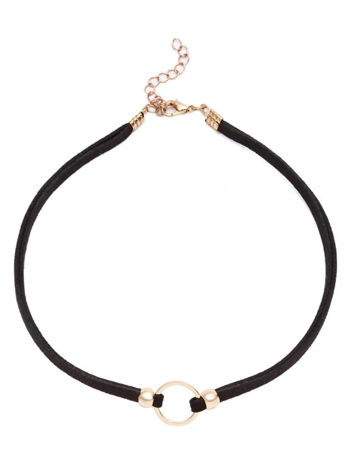 Romwe Gold Plated Circle Cord Choker Necklace