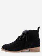 Romwe Black Nubuck Leather Cork Heel Oxford Booties